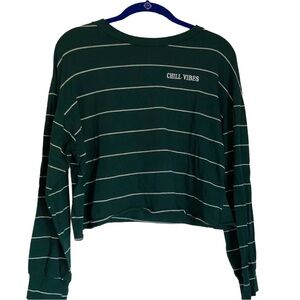 Charlotte Russe green striped chill vibes cropped t-shirt.  Medium